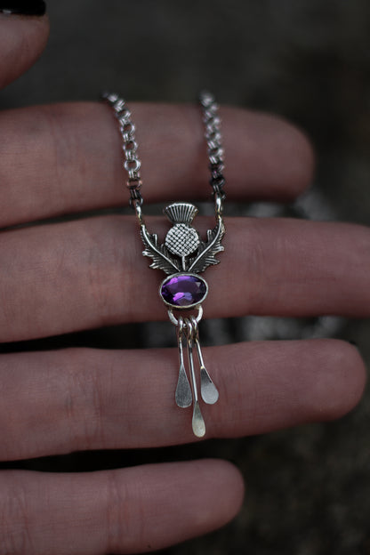 DRAOIDH II Thistle and Amethyst Necklace in Sterling Silver