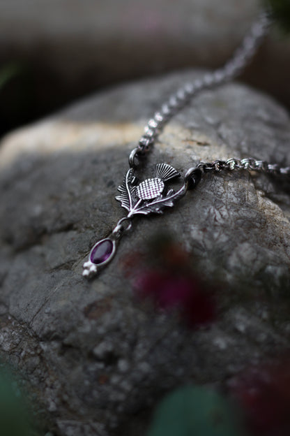 DRAOIDH III Thistle and Amethyst Necklace in Sterling Silver