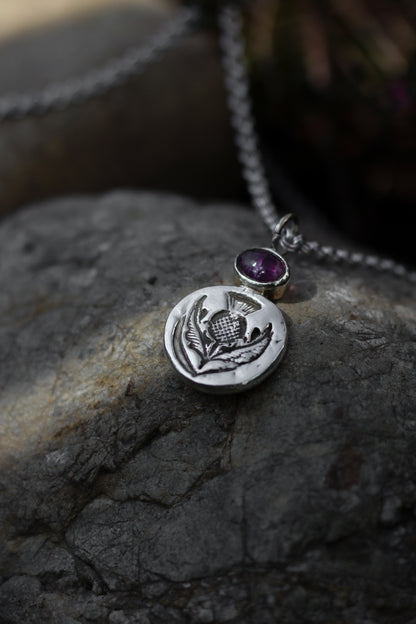 SÌTHEAN II Thistle and Amethyst Pendant in Sterling Silver