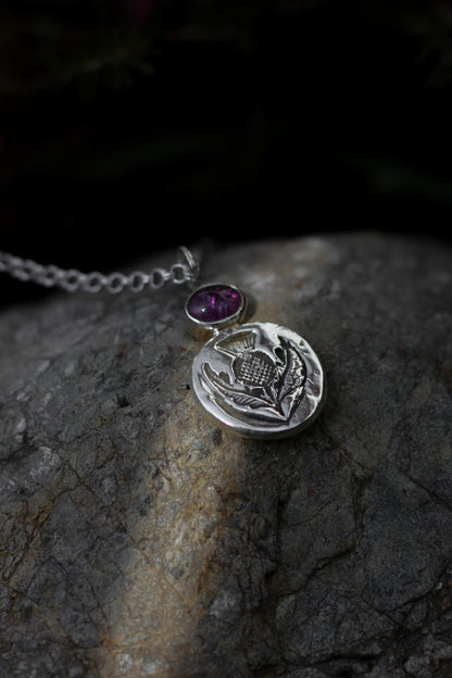 SÌTHEAN II Thistle and Amethyst Pendant in Sterling Silver