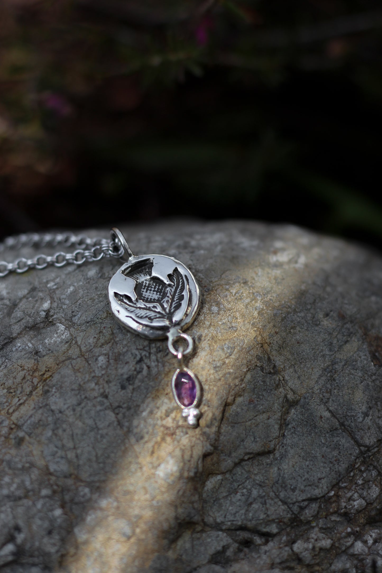 SÌTHEAN I Thistle and Amethyst Pendant in Sterling Silver
