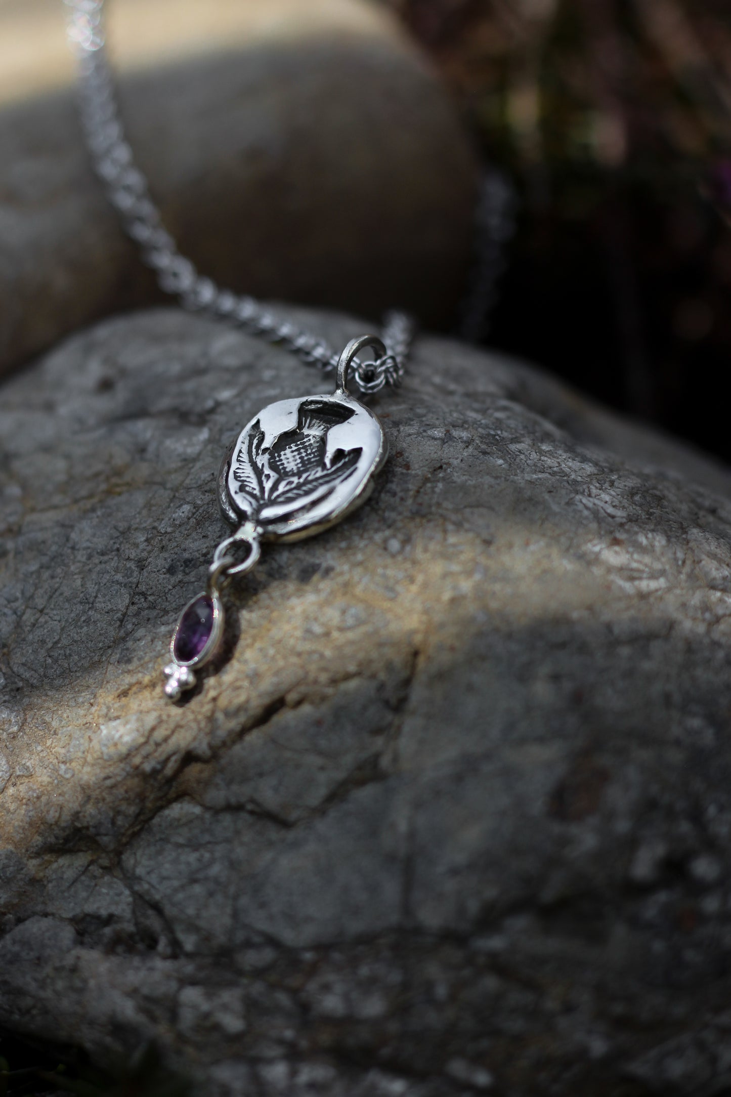 SÌTHEAN I Thistle and Amethyst Pendant in Sterling Silver