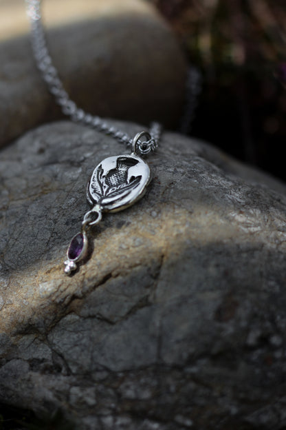 SÌTHEAN I Thistle and Amethyst Pendant in Sterling Silver