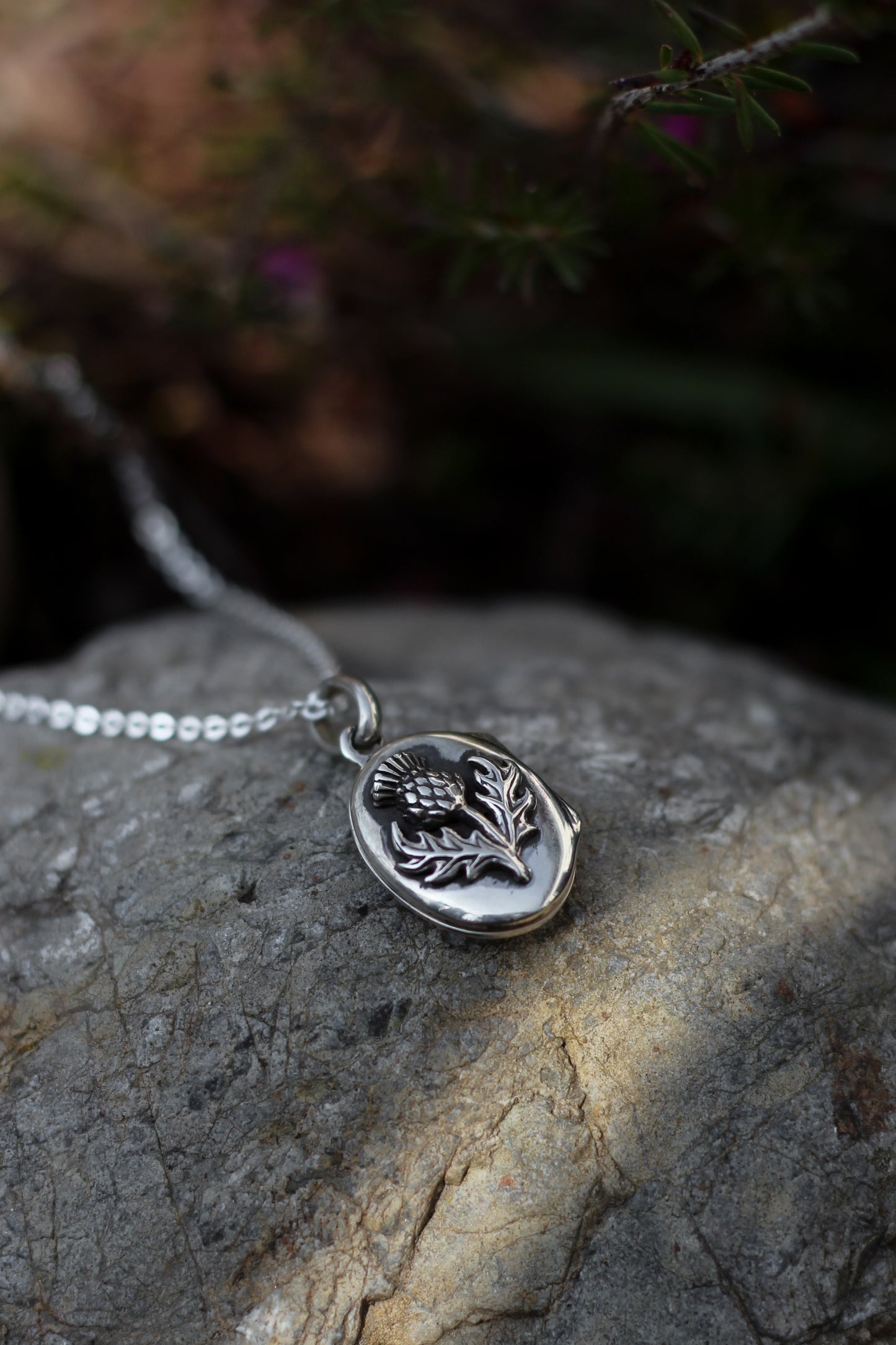 CLUARAN Thistle Locket in Sterling Silver