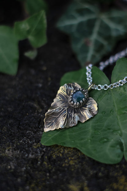 NÁNDILAS Elven Ivy Moss Agate Necklace in Brass and Silver