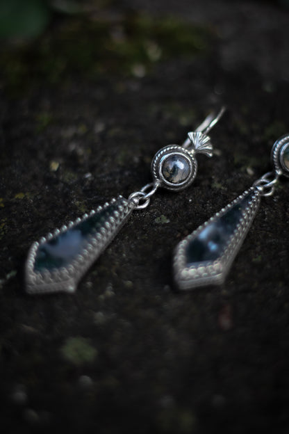 ITHILWEN Moss Agate Earrings in Sterling Silver