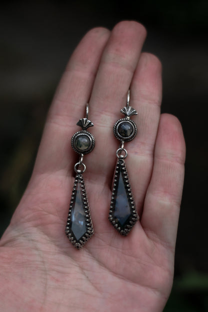 ITHILWEN Moss Agate Earrings in Sterling Silver
