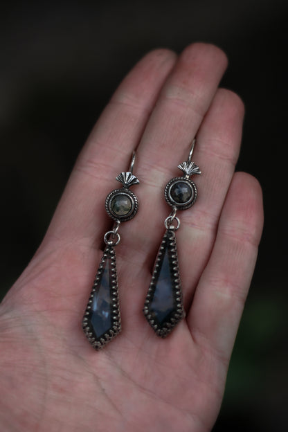 ITHILWEN Moss Agate Earrings in Sterling Silver