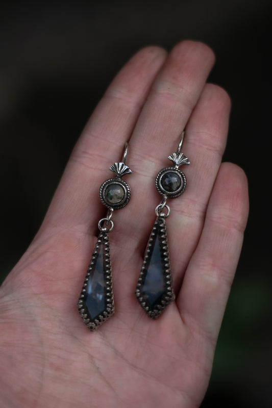 ITHILWEN Moss Agate Earrings in Sterling Silver