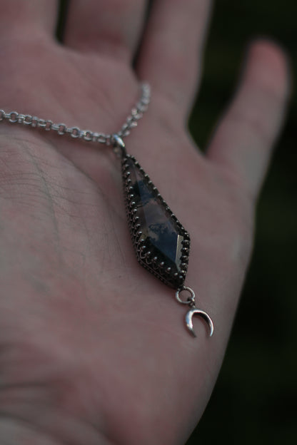 ITHILWEN Moss Agate Necklace in Sterling Silver with moon detail
