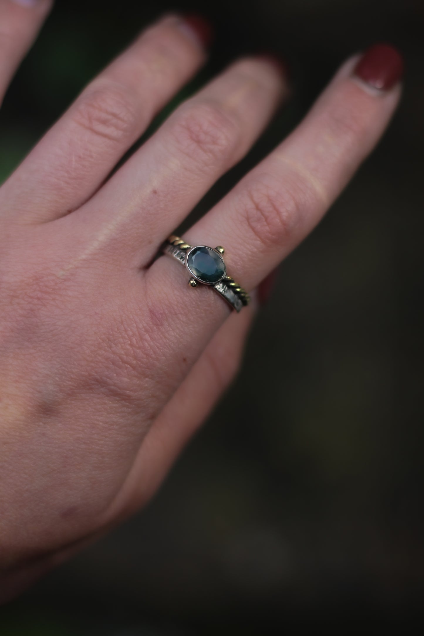 DÚNIEL Moss Agate Ring in Sterling Silver and Brass