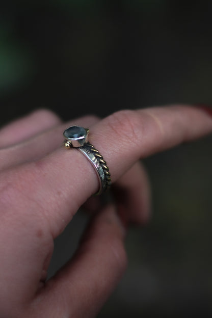 DÚNIEL Moss Agate Ring in Sterling Silver and Brass