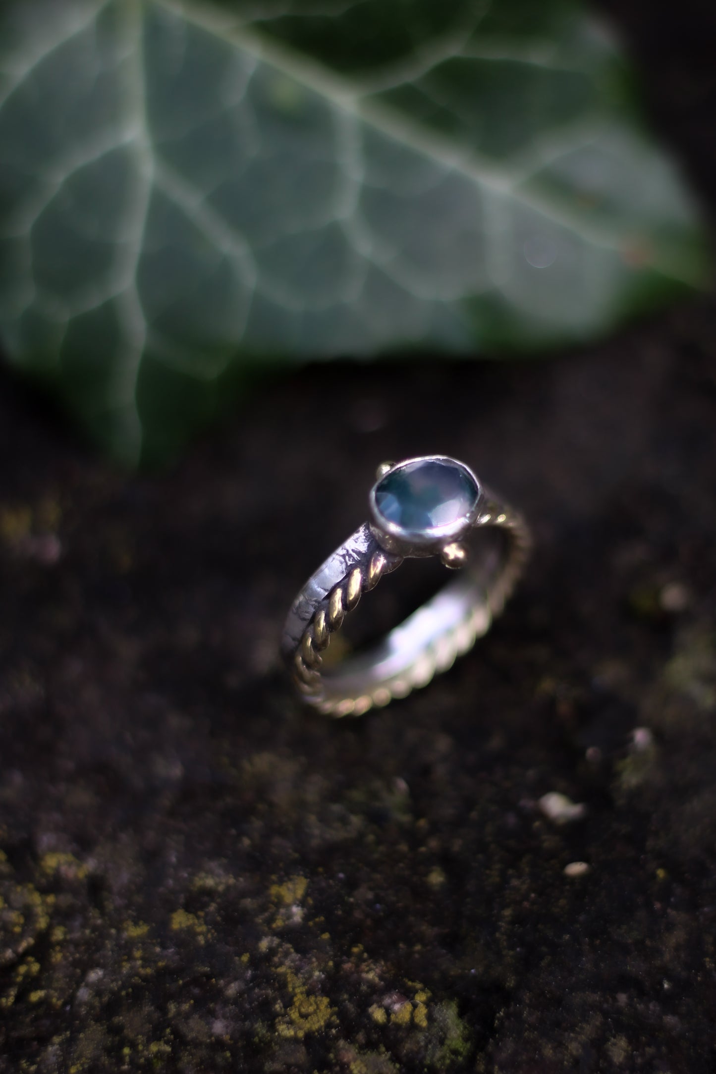 DÚNIEL Moss Agate Ring in Sterling Silver and Brass