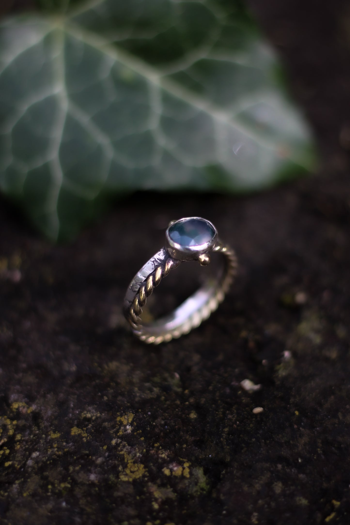 DÚNIEL Moss Agate Ring in Sterling Silver and Brass