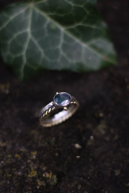 DÚNIEL Moss Agate Ring in Sterling Silver and Brass
