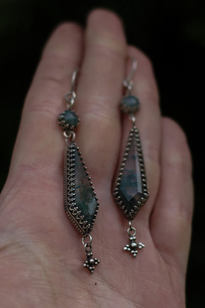 ITHILWEN II Moss Agate Earrings in Sterling Silver