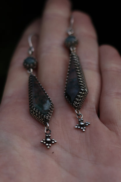 ITHILWEN II Moss Agate Earrings in Sterling Silver