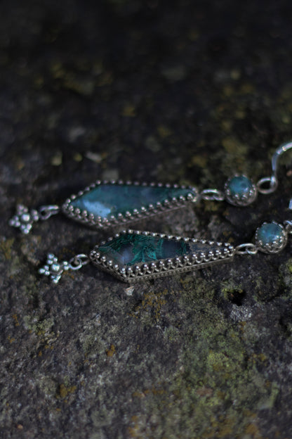 ITHILWEN II Moss Agate Earrings in Sterling Silver