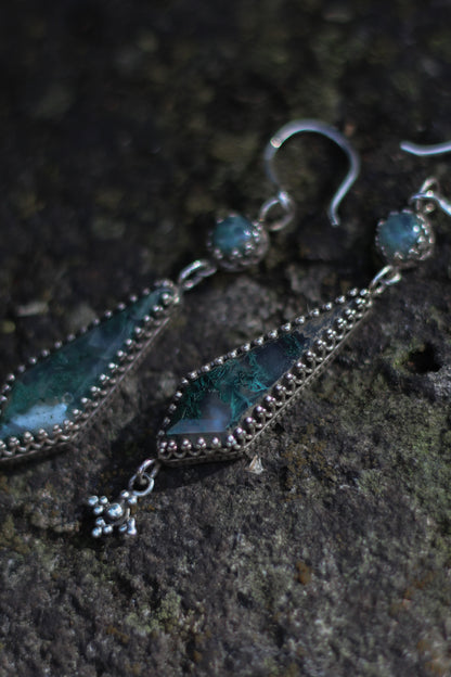 ITHILWEN II Moss Agate Earrings in Sterling Silver