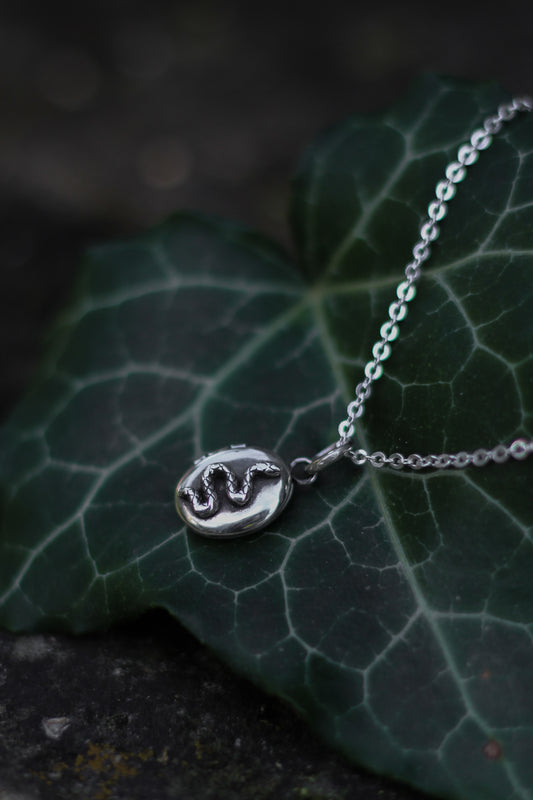 SERPENS kleines Schlangen- und Mondamulett in Sterling Silber und Messing