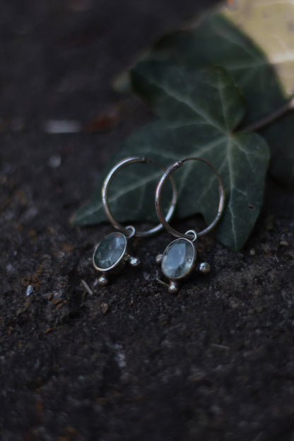 THALÍR Moss Agate Earring Hoops in Sterling Silver