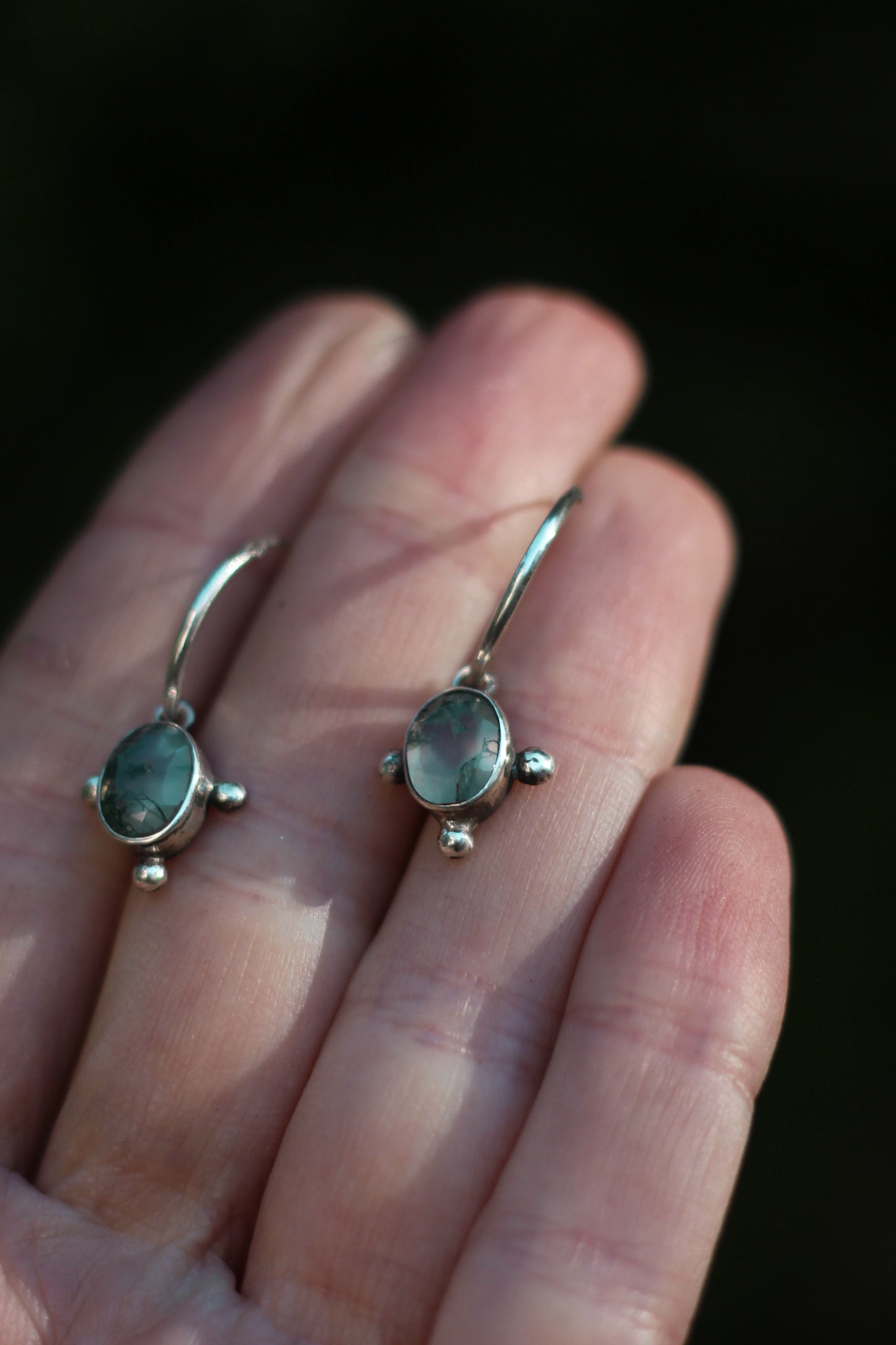 THALÍR Moss Agate Earring Hoops in Sterling Silver