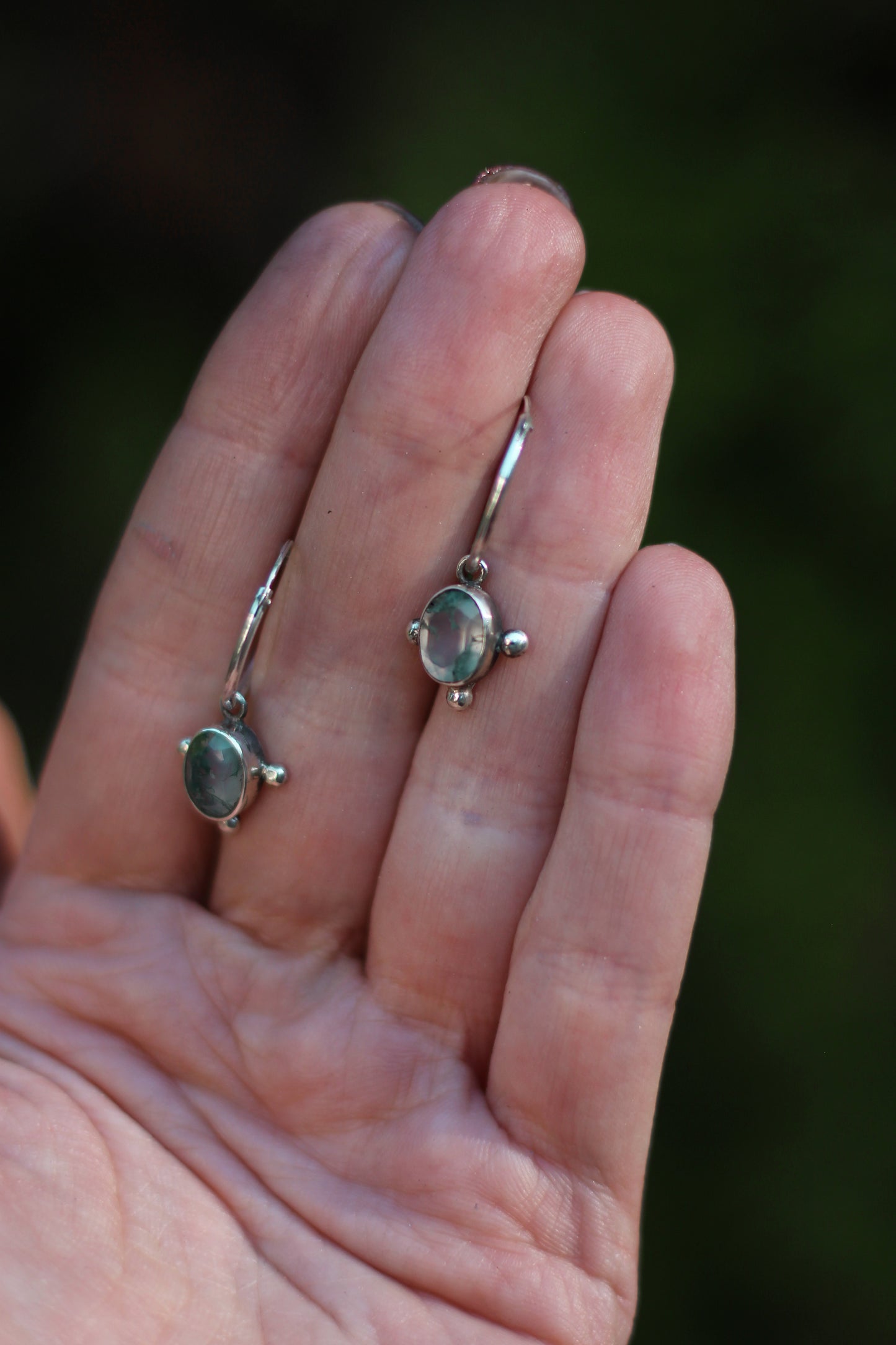 THALÍR Moss Agate Earring Hoops in Sterling Silver