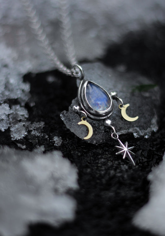 VÉLAR Moonfall Moonstone Necklace in Sterling Silver and Brass