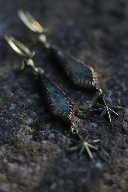 ELENWË Moss Agate Earrings in Brass with star details