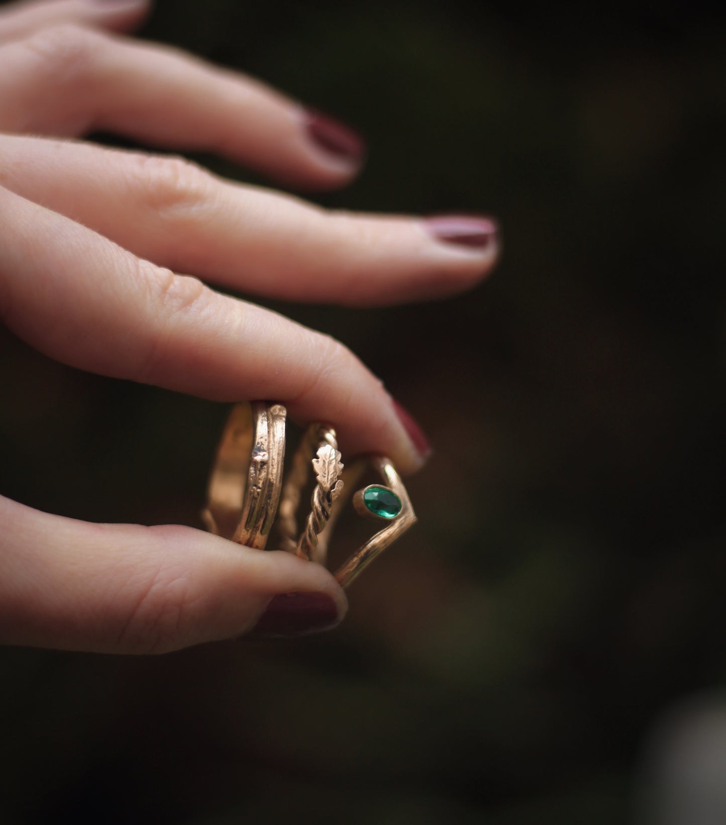 DRYAD II Emerald Treebark Texture Wedding or Engagement Ring