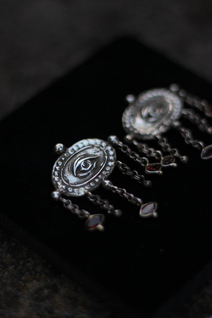 LOVERS EYE Victorian Garnet Earrings in Sterling Silver
