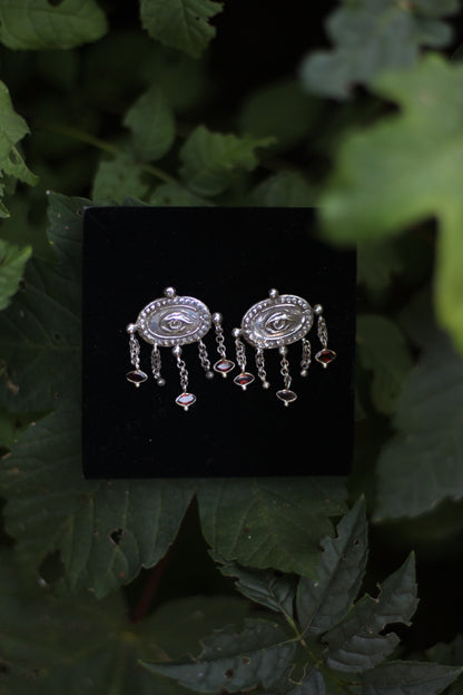 LOVERS EYE Victorian Garnet Earrings in Sterling Silver