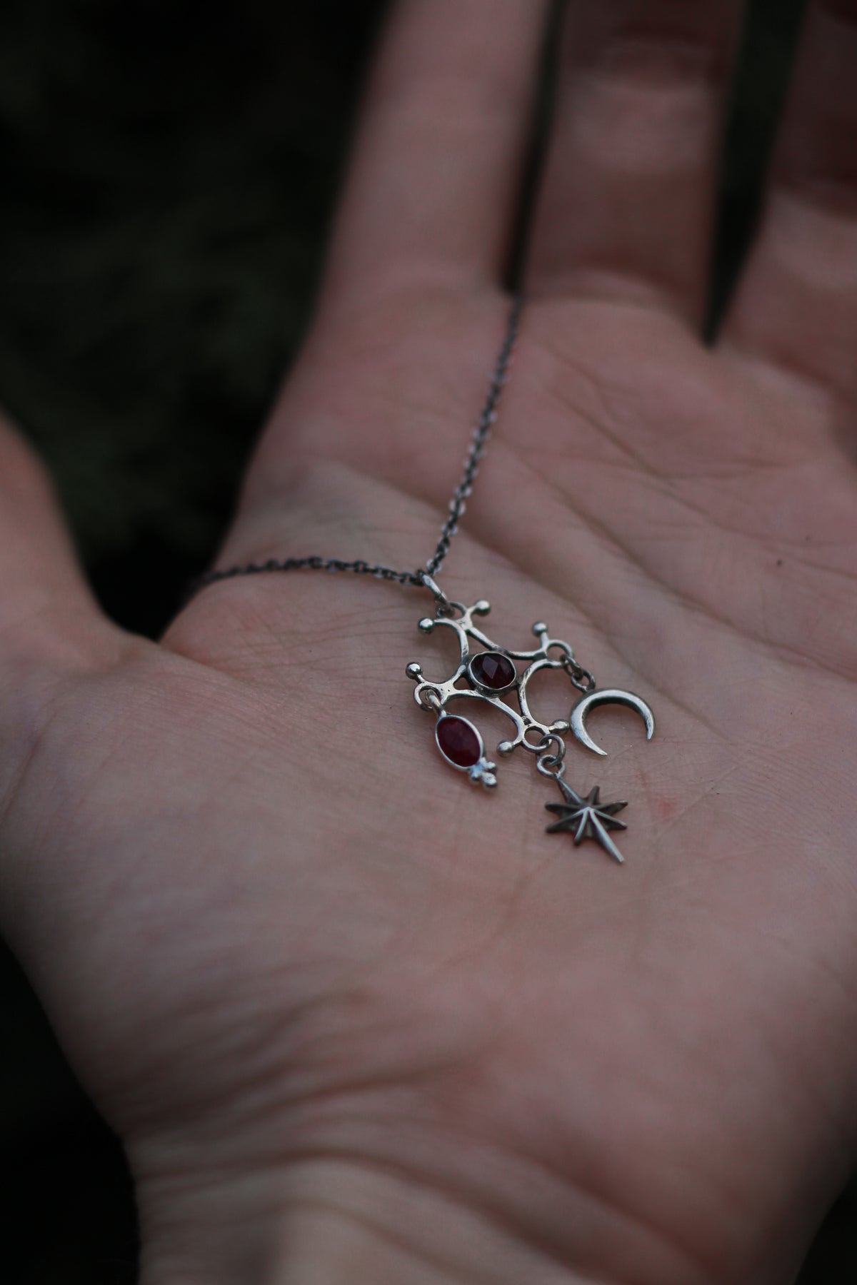 RITE ruby ornamental silver pendant with star and moon