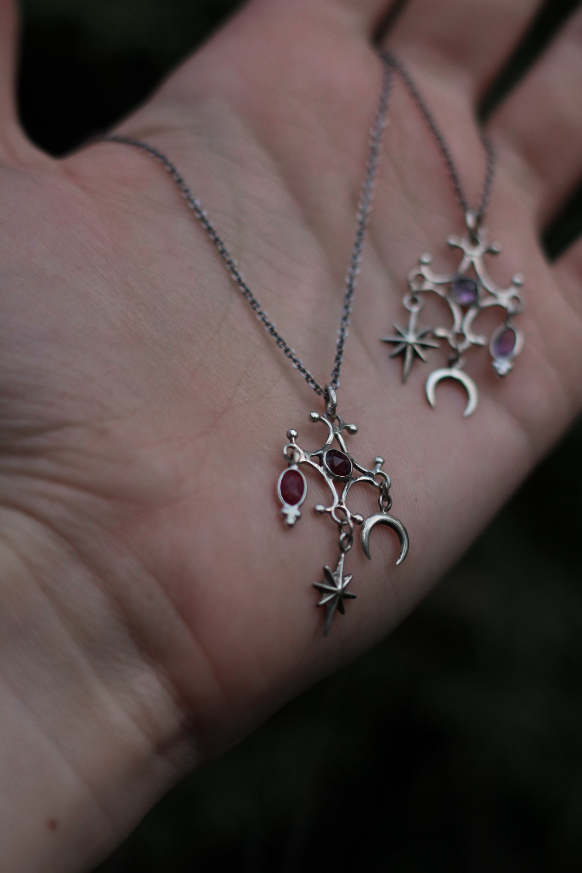 RITE ruby ornamental silver pendant with star and moon