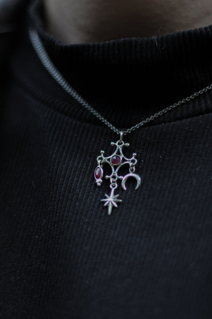 RITE ruby ornamental silver pendant with star and moon