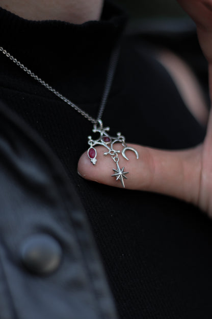 RITE ruby ornamental silver pendant with star and moon