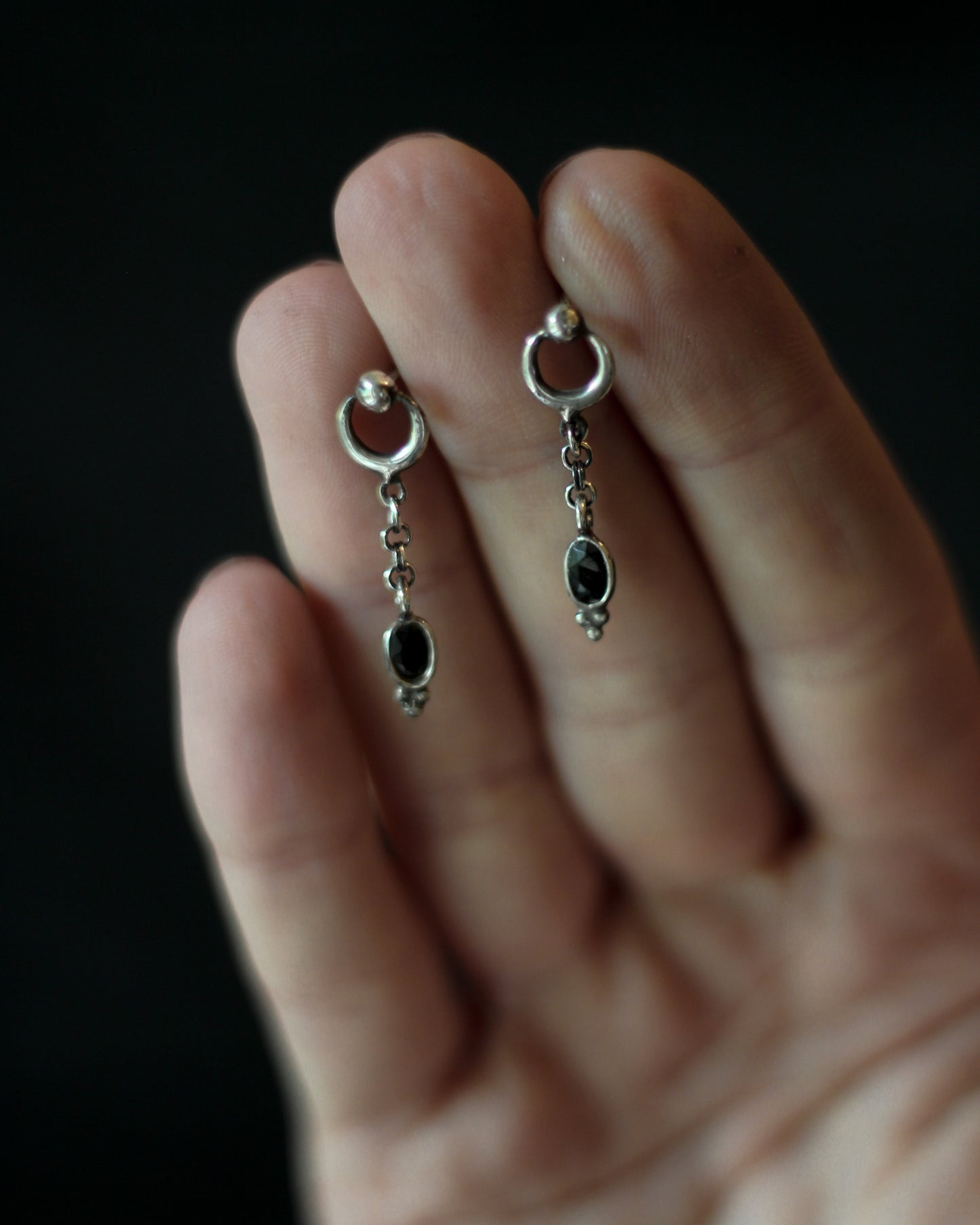 lunula earring with crescent moon and onyx stone