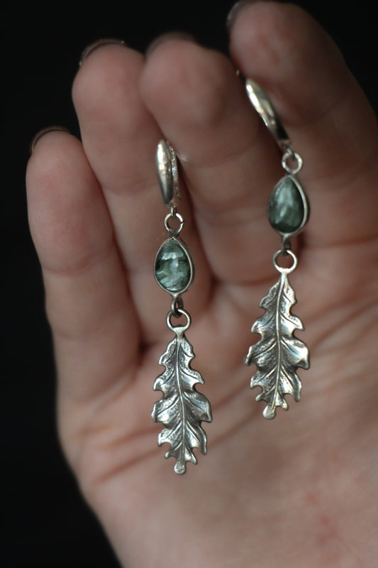 Moss Agate Oak Leaf Earrings 1