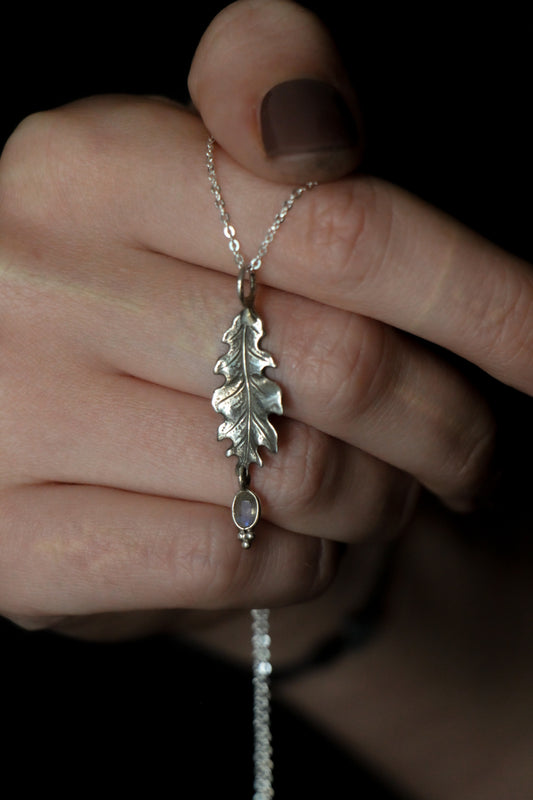 SILVA Sterling Silver Oak Leaf Necklace Labradorite1