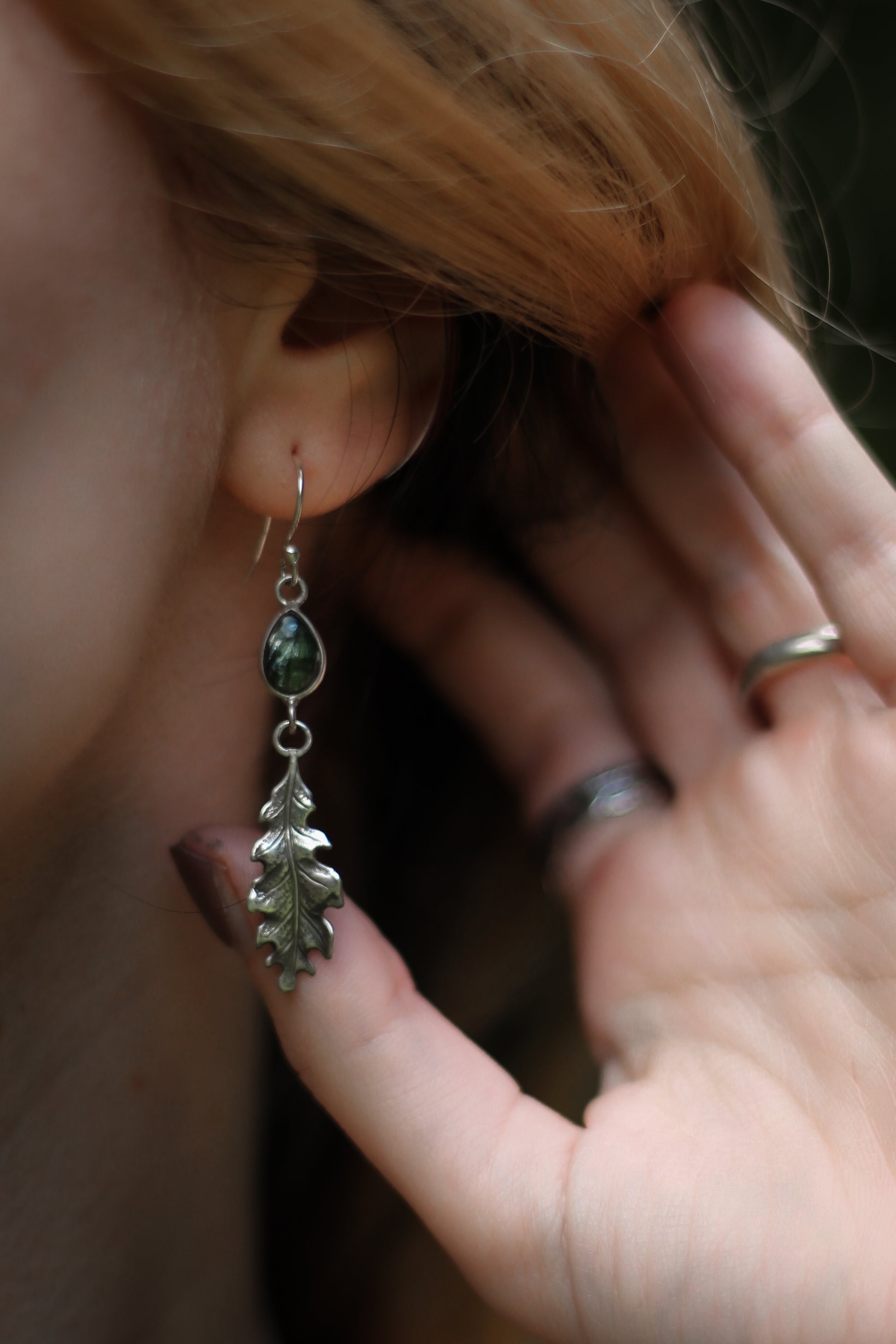 Silva Moss Agate Earrings Oak Leaf8