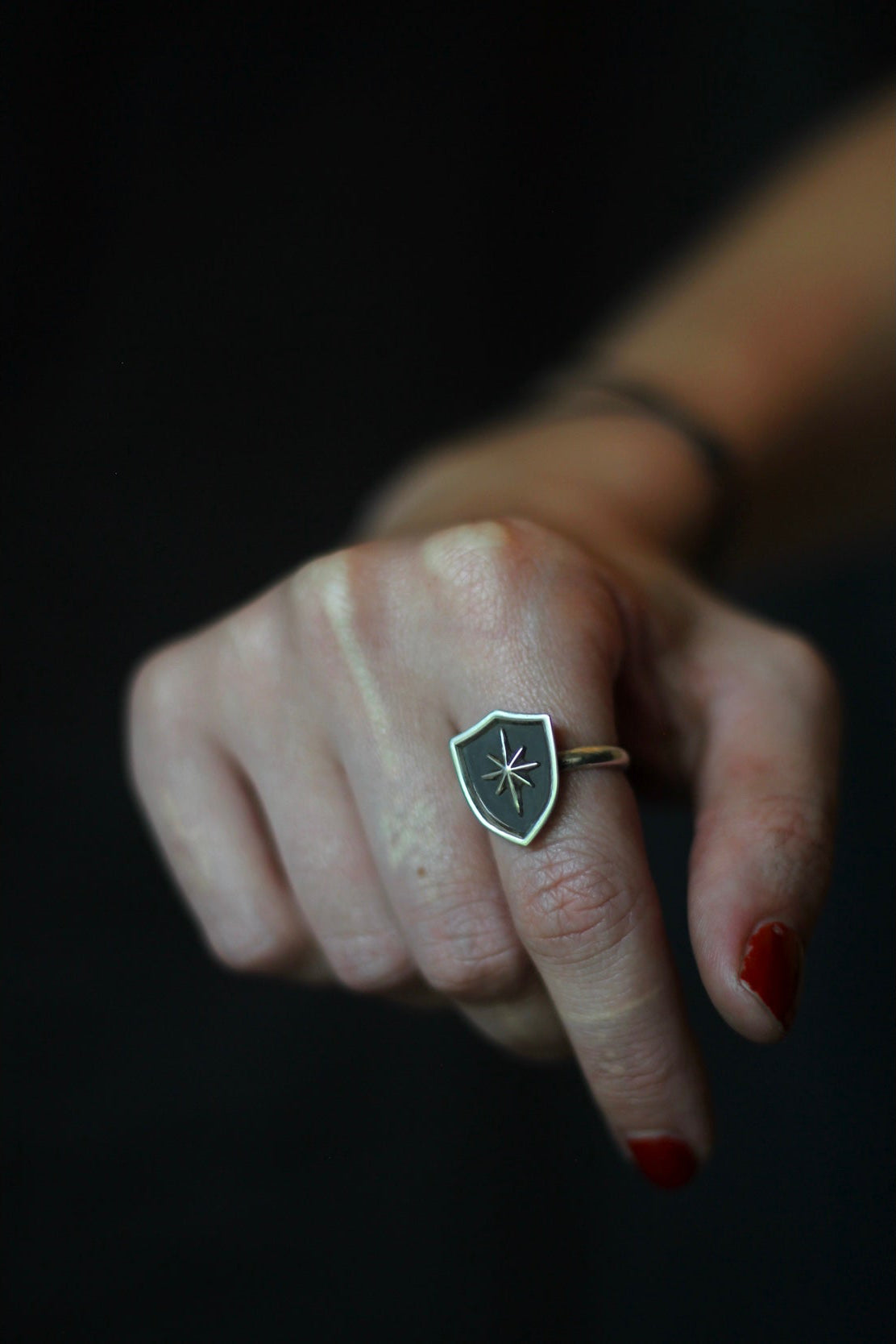 silver knight star and shield warrior fantasy ring