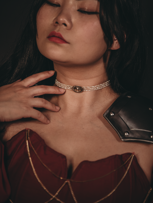 Victorian Lovers Eye Pearl Choker with Freshwater Pearls