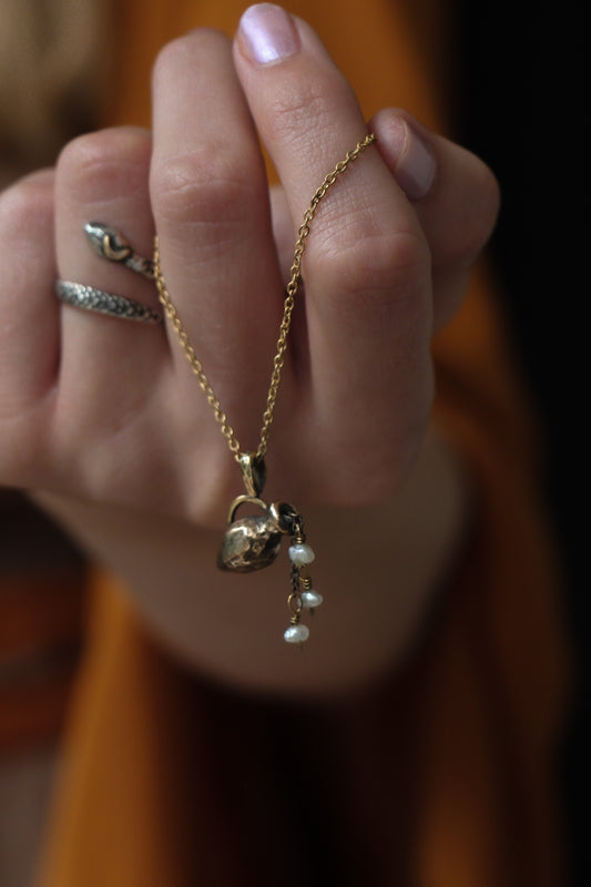 bronze amphora historical necklace with freshwater pearls