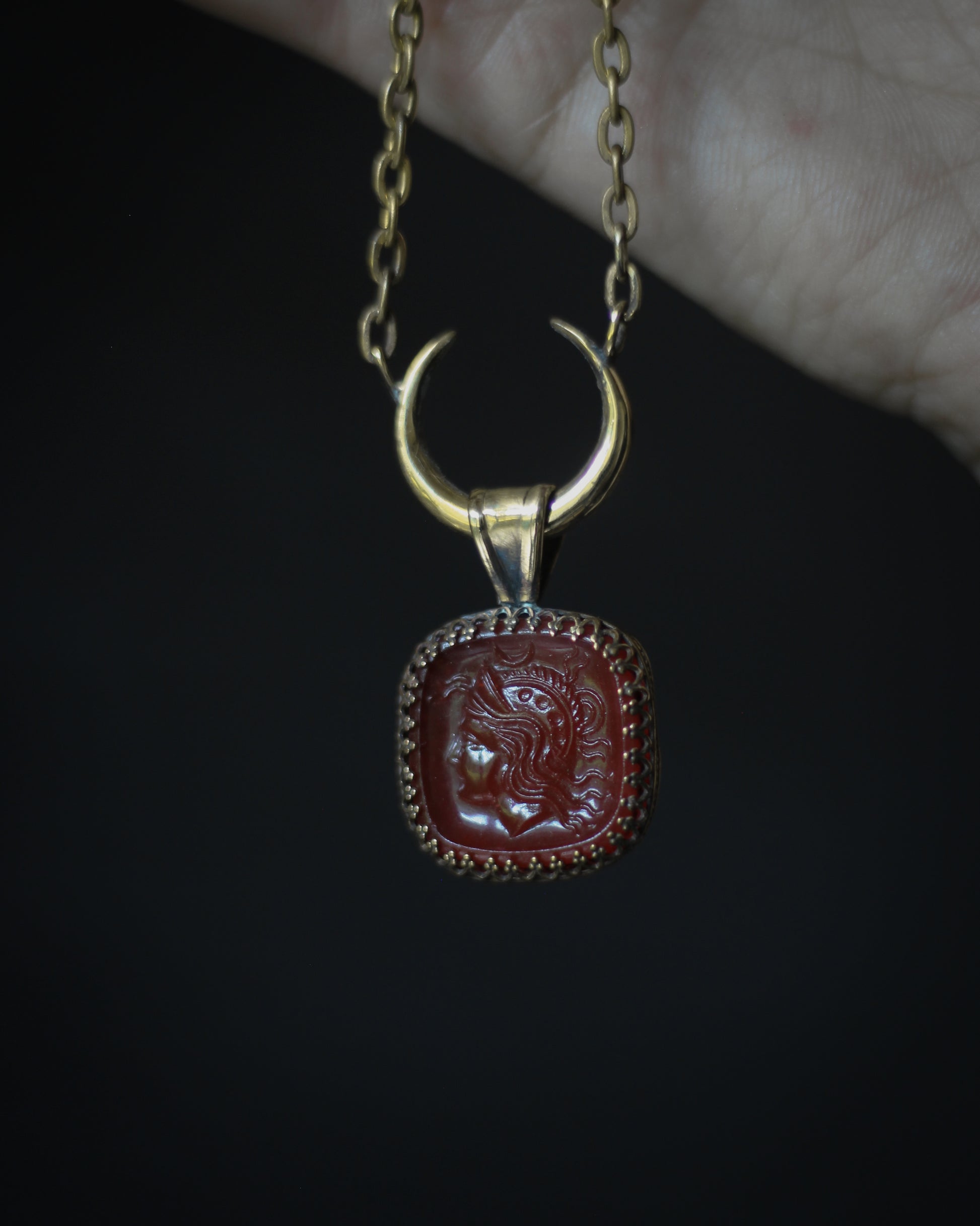 Athena glass cameo necklace with moon symbol 1910