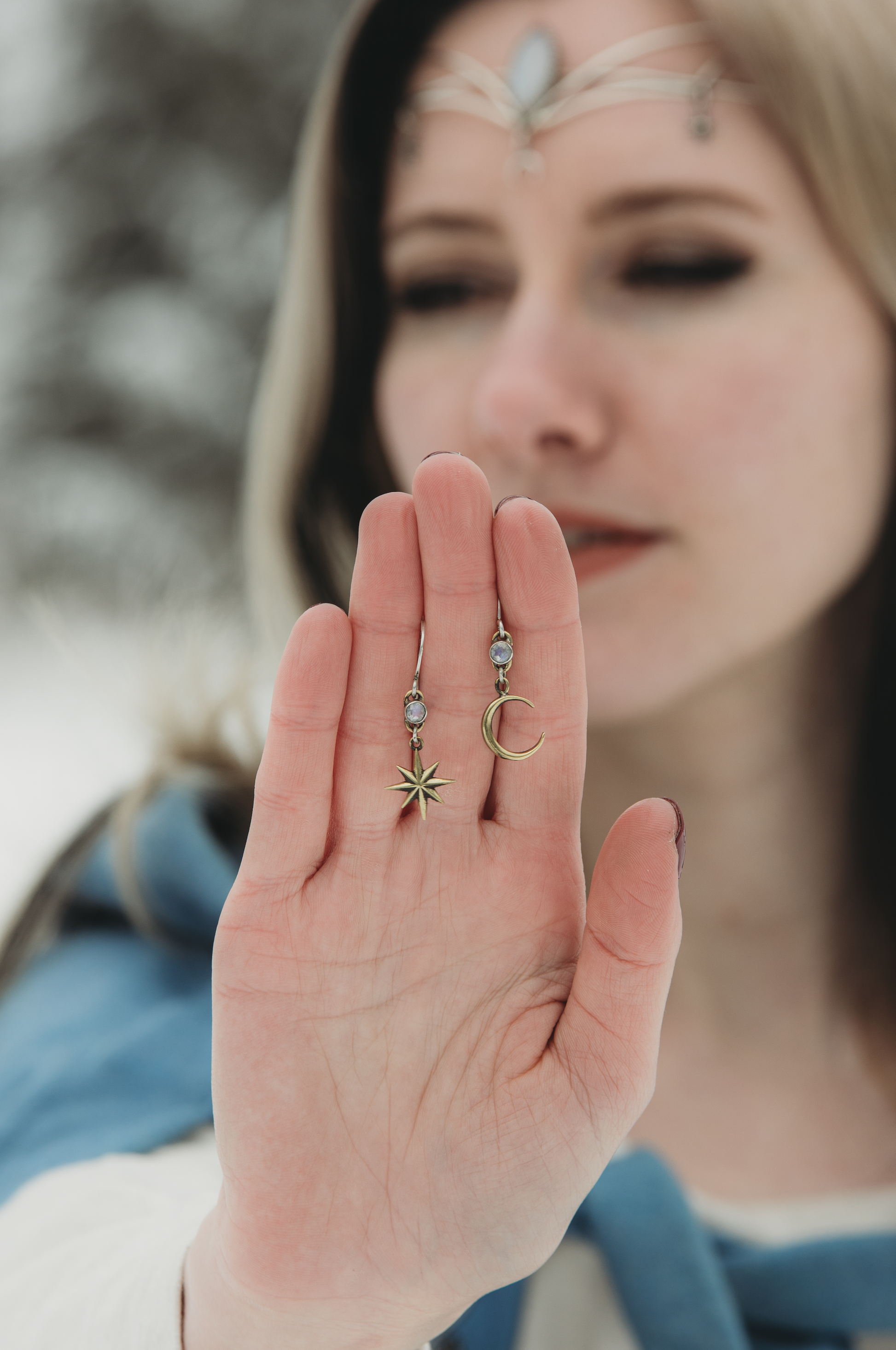 celestial moon and star moonstone earrings