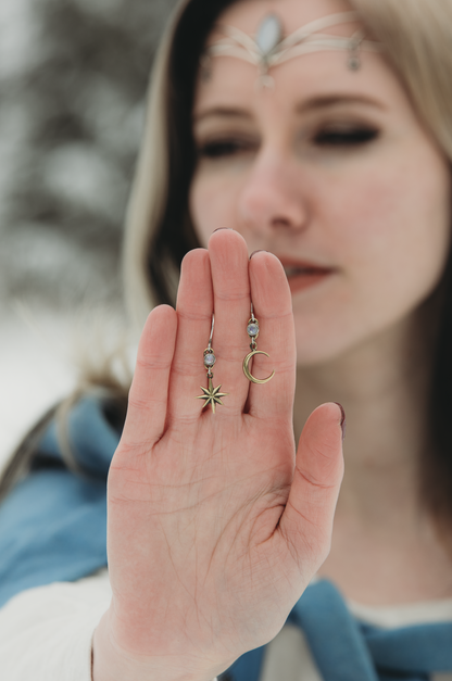 celestial moon and star moonstone earrings