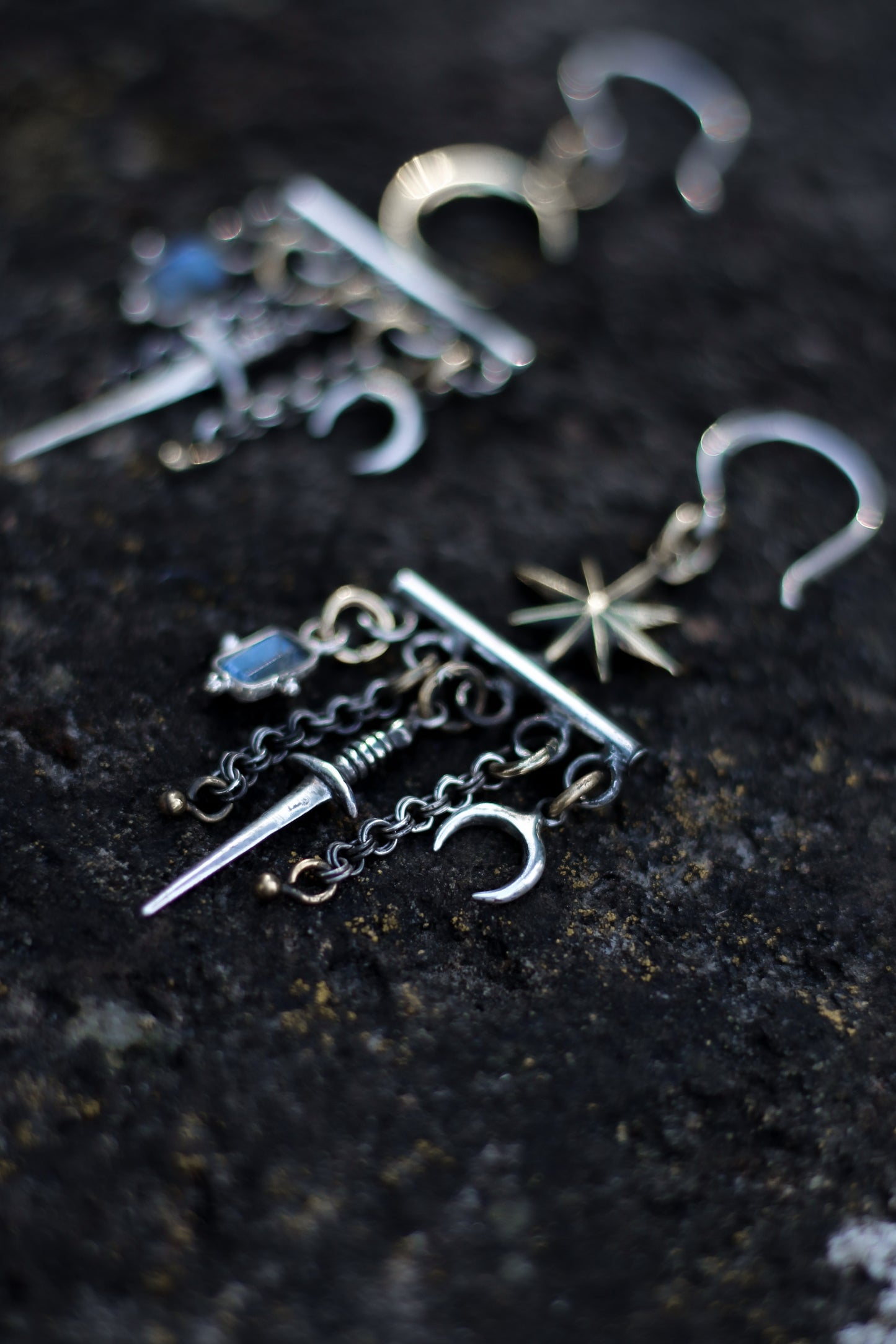 velar celestial moon and star swords earrings with sword star and moon