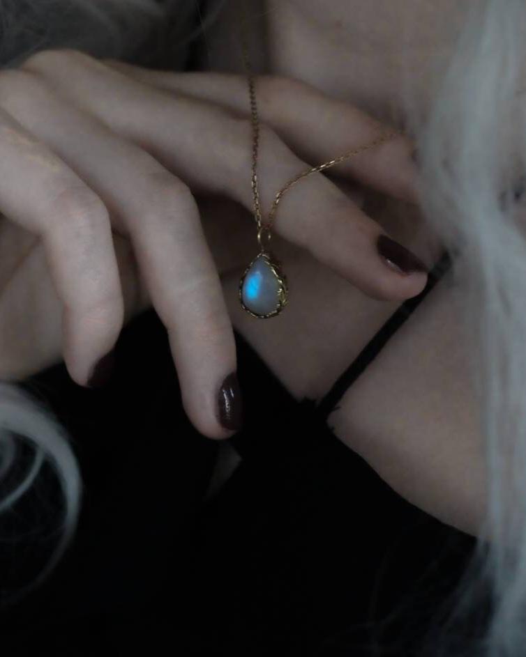 MOONDROP brass moonstone drop necklace