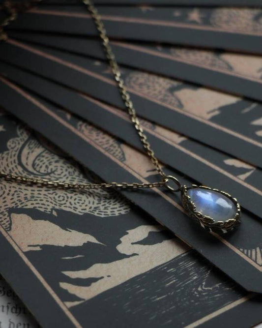 MOONDROP brass moonstone drop necklace