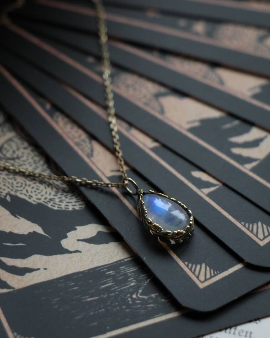 MOONDROP brass moonstone drop necklace